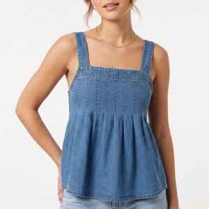 GUBERRY Pinafore Top Womens L Pleated Denim Light Blue Crossover Excellent
